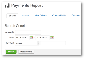 Snapshot of Infusionsoft payments report