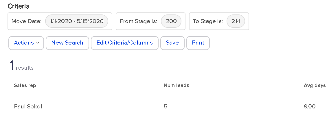 Stage to Stage Report