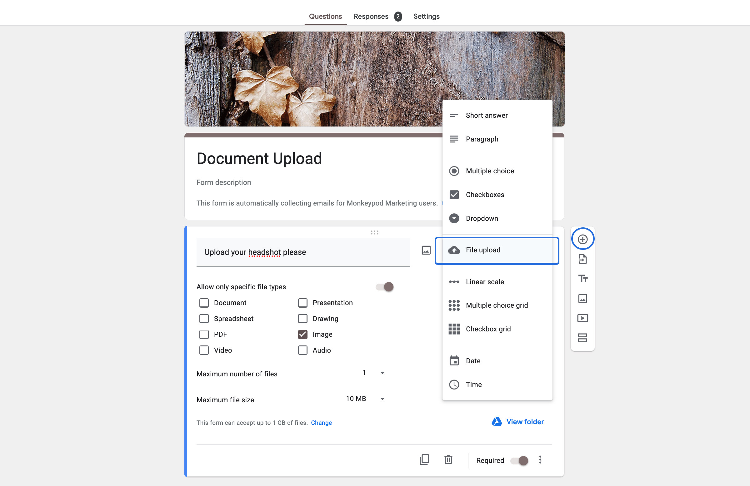 google forms upload screenshot